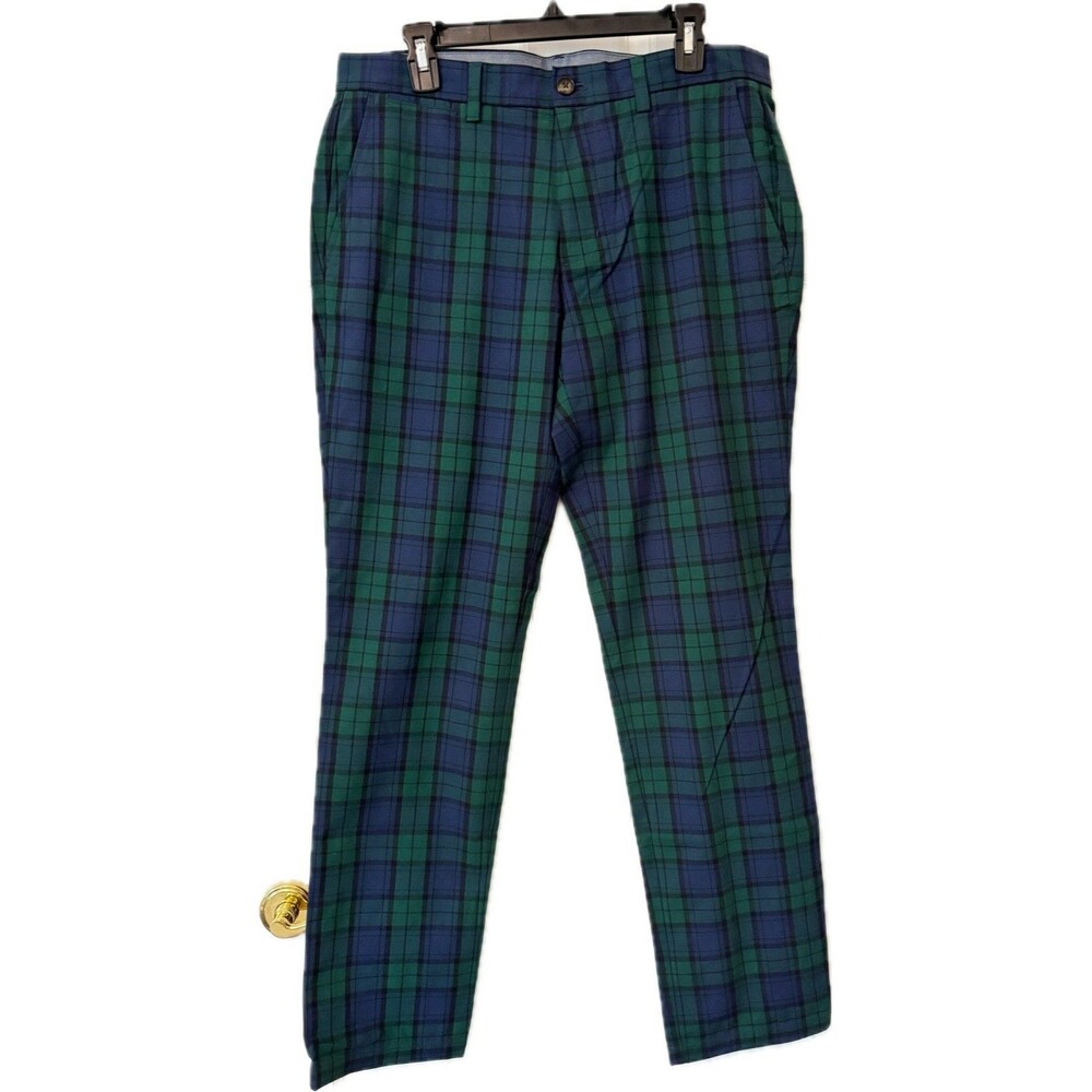 Vineyard Vines Breaker Pants Blue Green Blackwatch Tartan Mens 34x32